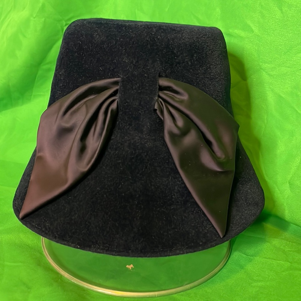 Vintage dark blue peachbloom velour basket hat fur velvet